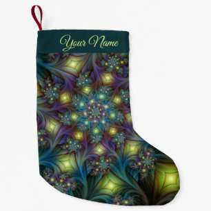 Petite Chaussette De Noël Illuminé bleu violet moderne Fractal Art Nom