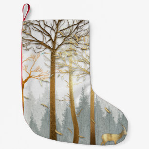 Petite Chaussette De Noël illustration 3D, contours gris et or des arbres, 
