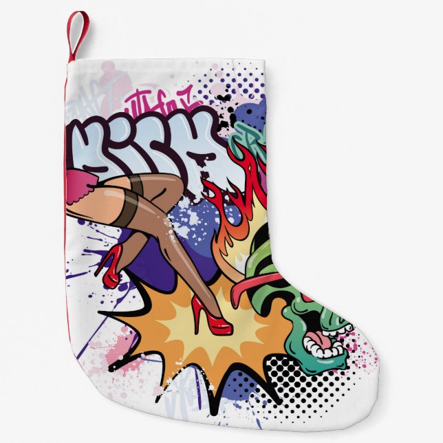 Petite Chaussette De Noël Illustration de graffiti avec lettres de graffitis (Devant)