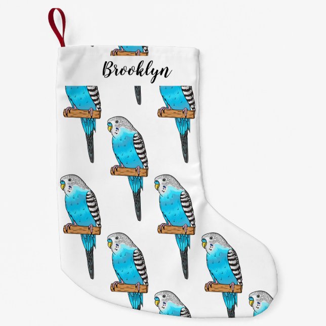 Petite Chaussette De Noël Illustration de l'oiseau bleu budgerigar (Devant)