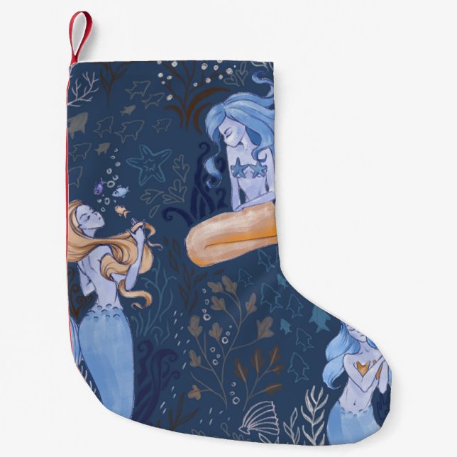 Petite Chaussette De Noël Illustration de sirène sous-marine (Devant)