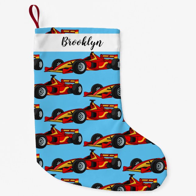 Petite Chaussette De Noël Illustration de voitures de course à grande vitess (Devant)