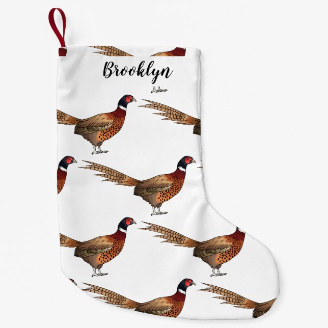 Petite Chaussette De Noël Illustration d'oiseau faisan à cou circulaire (Devant)