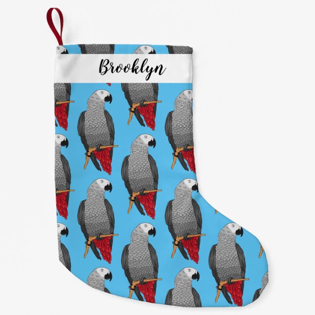Petite Chaussette De Noël Illustration d'un perroquet gris en Afrique (Devant)