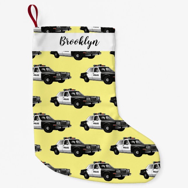 Petite Chaussette De Noël Illustration d'une voiture de police (Devant)