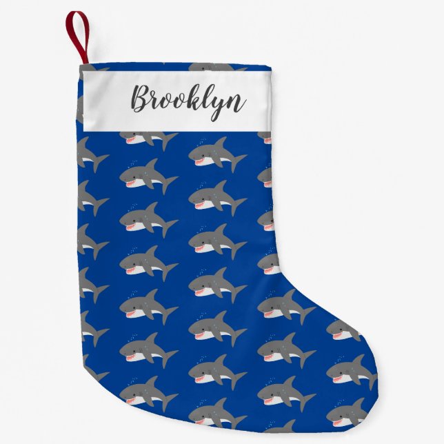 Petite Chaussette De Noël Illustration joyeuse du grand requin blanc (Devant)