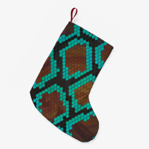 Petite Chaussette De Noël Impression Brown et Turquoise de serpent