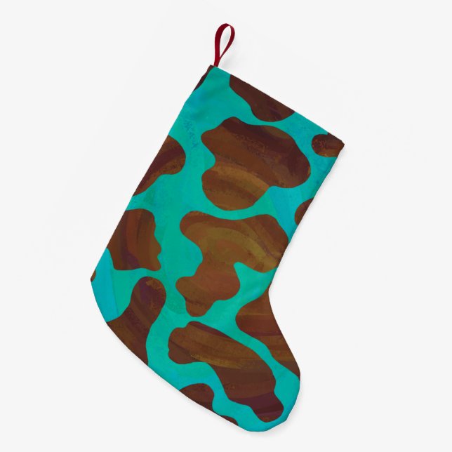 Petite Chaussette De Noël Impression Brown et Turquoise de vache (Devant (Accrochage))
