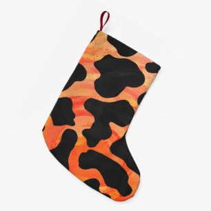 Petite Chaussette De Noël Impression noire et orange de vache