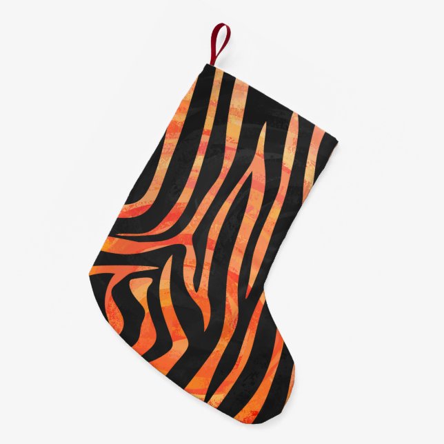 Petite Chaussette De Noël Impression noire et orange Zebra (Devant (Accrochage))