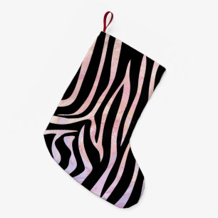 Petite Chaussette De Noël Impression noire et rose Zebra