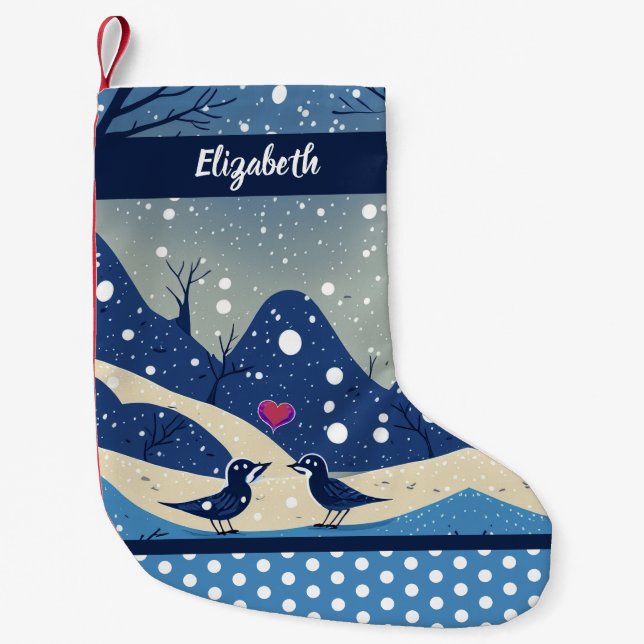 Petite Chaussette De Noël Inséparables Noël Couple Coeur rouge Neige d'hiver (Devant)