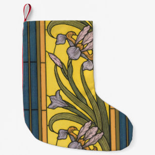 Petite Chaussette De Noël Iris Fleur Art Nouveau Vitrail Bleu Or