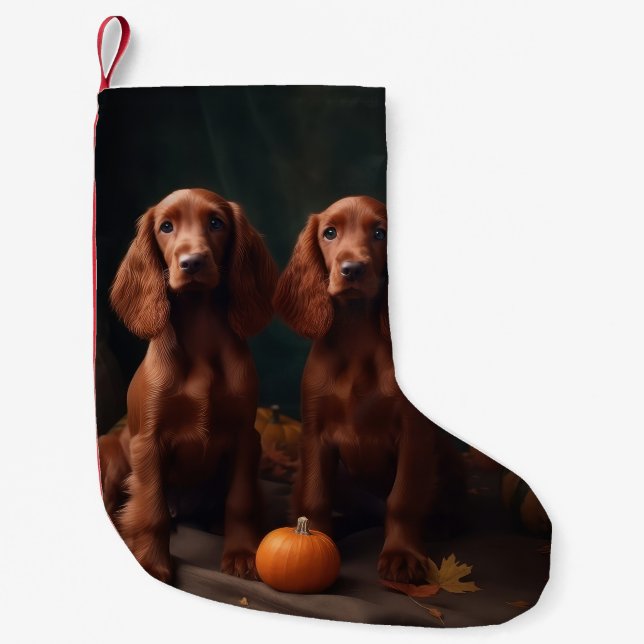 Petite Chaussette De Noël Irlandais Red Setter Chiot Automne Citrouille de p (Devant)