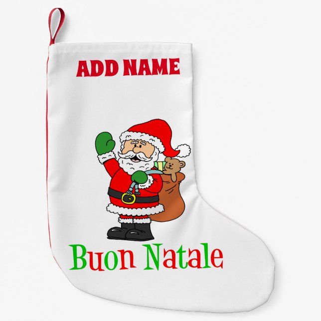 Petite Chaussette De Noël Italien nommé personnalisé par Natale de Buon (Devant)
