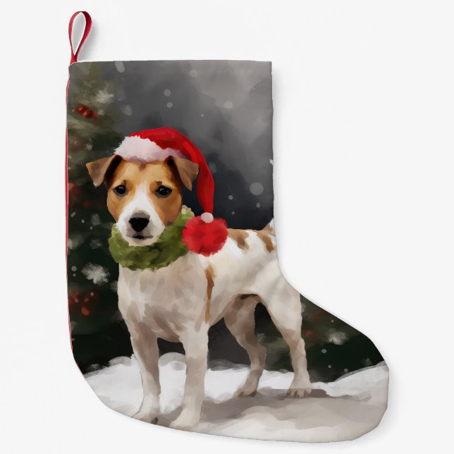 Petite Chaussette De Noël Jack Russell Chien à Noël de neige (Devant)