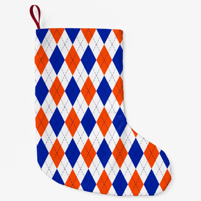 Petite Chaussette De Noël Jacquard orange et bleu diamant (Devant)