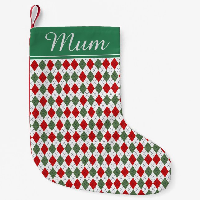 Petite Chaussette De Noël Jacquard vert et rouge (Devant)