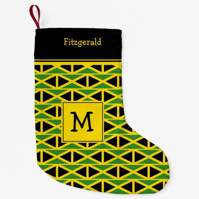 Petite Chaussette De Noël JAMAICA Drapeau Monogramme Texte personnalisé JAUN (Devant)