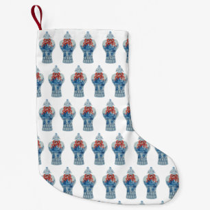 Petite Chaussette De Noël Jar de gingembre bleu et blanc