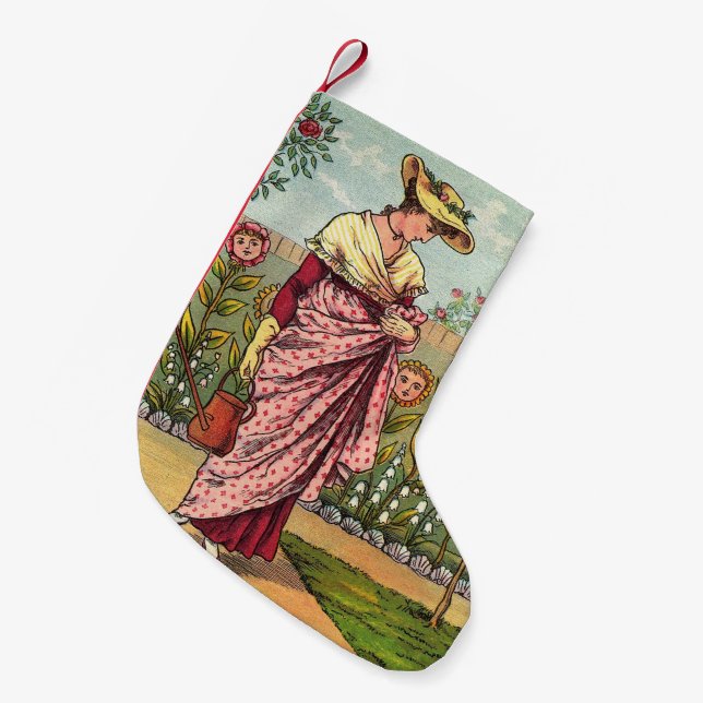 Petite Chaussette De Noël Jardin Cultivation Flower Woman Art Antique (Devant (Accrochage))
