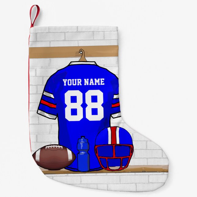 Petite Chaussette De Noël Jersey de football bleu-blanc personnalisé (Devant)
