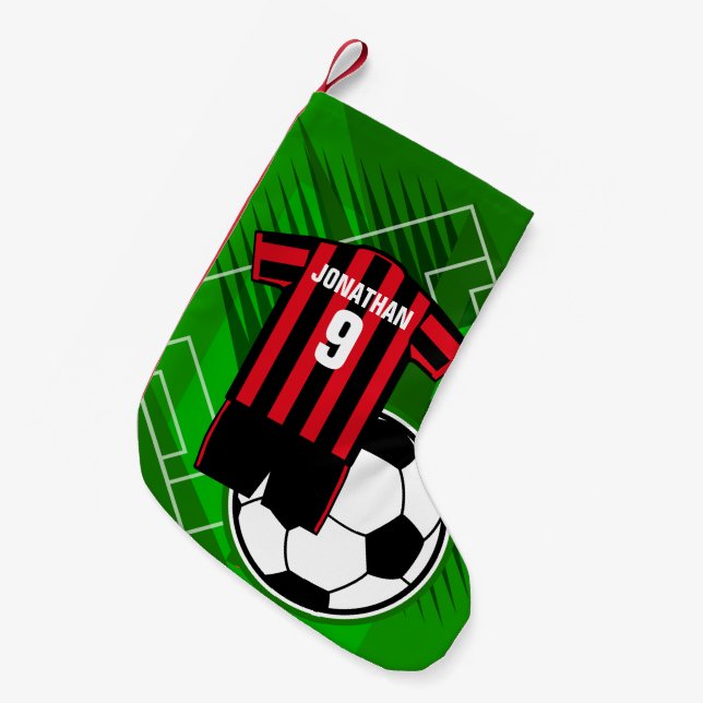 Petite Chaussette De Noël Jersey de soccer personnalisées en bandes rouge et (Devant (Accrochage))