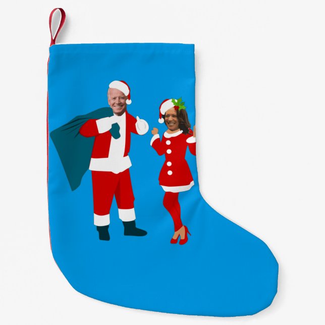 Petite Chaussette De Noël joe biden père Noël kamala harris bleu Noël (Devant)