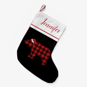 Petite Chaussette De Noël Joli Bear Silhouette Buffalo Plaid