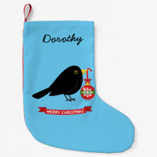 Petite Chaussette De Noël Joli Blackbird Avec Balle De Noël Nom Personnalisé