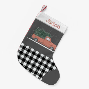 Petite Chaussette De Noël Joli camion rouge buffle plaid noir blanc monogram