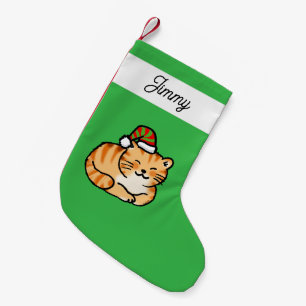 Petite Chaussette De Noël Joli Chat Tigre Roux avec Nom Personnalisé