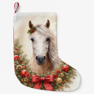 Petite Chaussette De Noël Joli cheval dans une guirlande de Noël