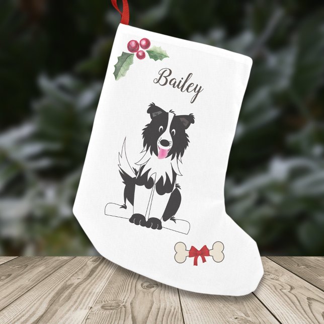 Petite Chaussette De Noël Joli Collie Bordure Monogramme de chien (Créateur téléchargé)