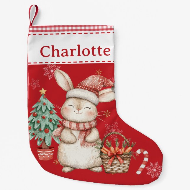 Petite Chaussette De Noël Joli lapin lapin En vichy rouge (Devant)