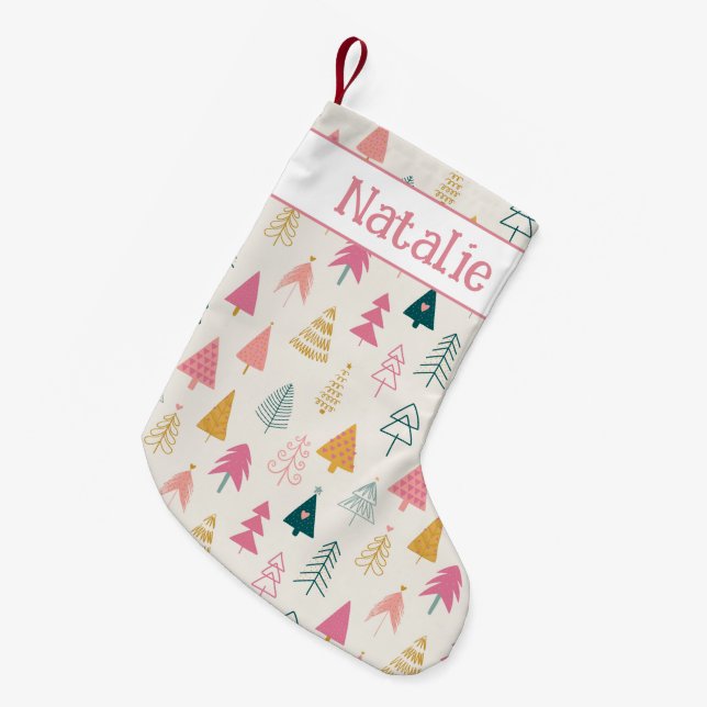 Petite Chaussette De Noël Joli Noël Arbres Roses Bleues Nom du Motif (Devant (Accrochage))
