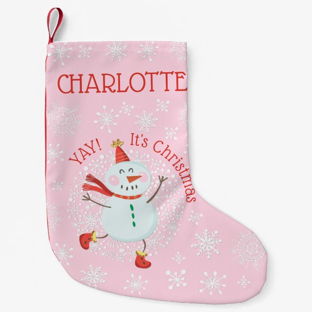 Petite Chaussette De Noël Joli Noël Snowman Snowflakes Personnalisé (Devant)