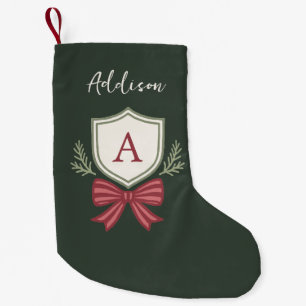 Petite Chaussette De Noël Joli Nœud Rayé Monogramme Vert Rouge