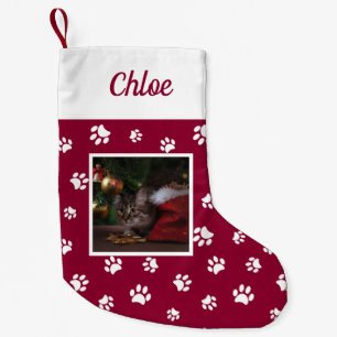 Petite Chaussette De Noël Joli Nom de Photo de Chat Personnalisé Pattes Roug