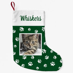Petite Chaussette De Noël Joli nom de photo de chat personnalisé Pattes vert