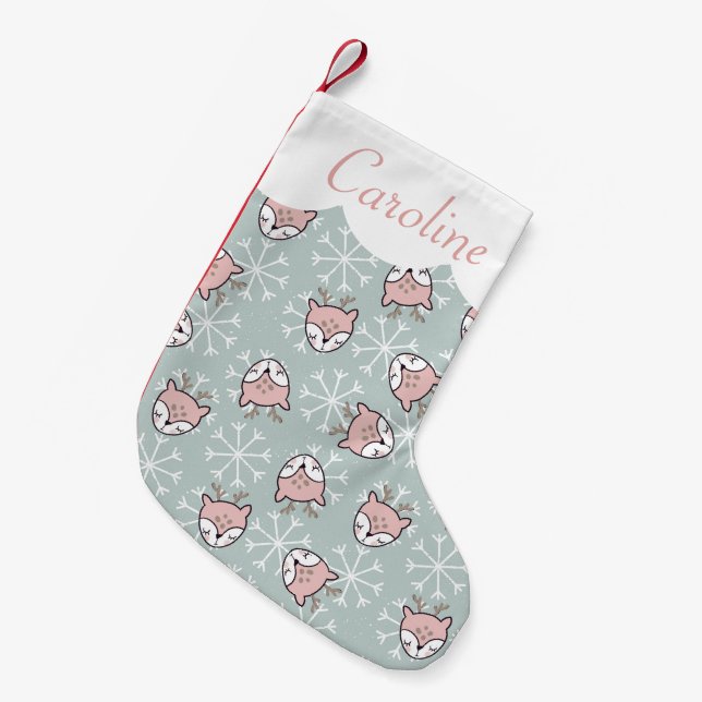 Petite Chaussette De Noël Joli Pink Reindeen Snowflake Enfants Vacances (Devant (Accrochage))