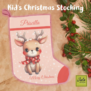Petite Chaussette De Noël Joli Reindeer rose Arrière - plan de neige Joyeux 