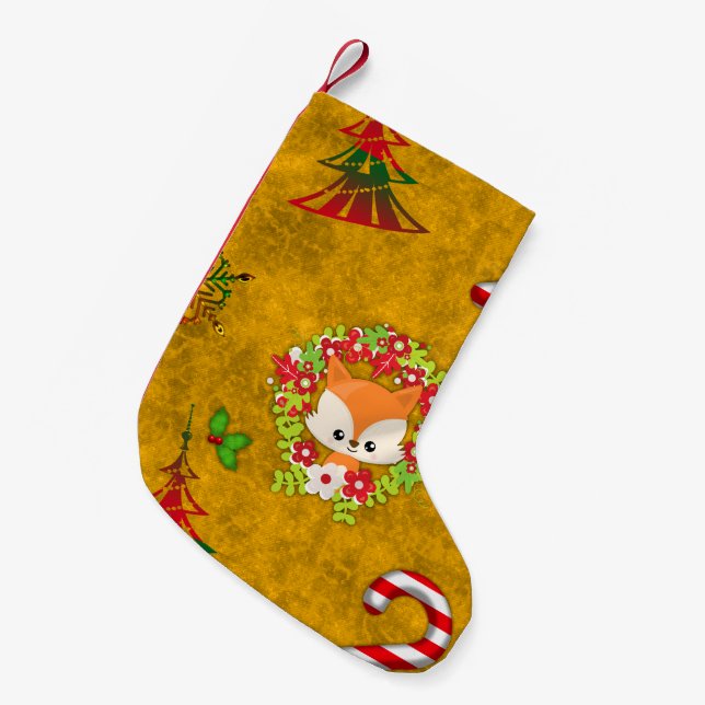 Petite Chaussette De Noël Joli renard de Noël (Devant (Accrochage))