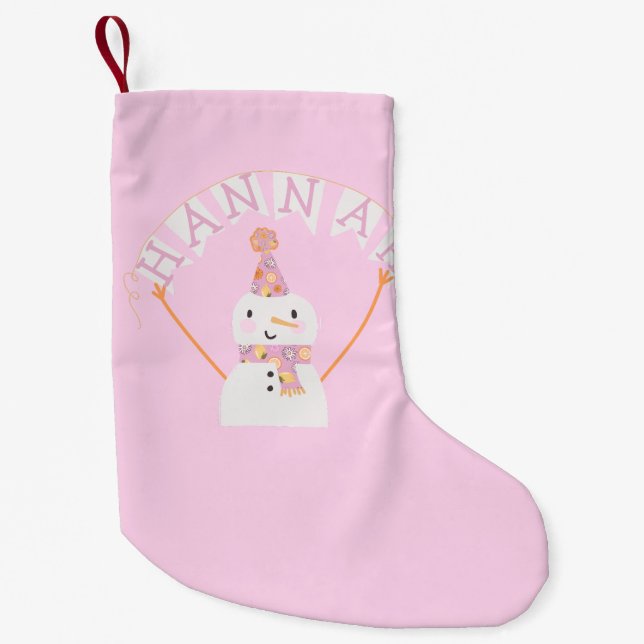 Petite Chaussette De Noël Joli rose Noël Snowman Enfants Personnalisé (Devant)