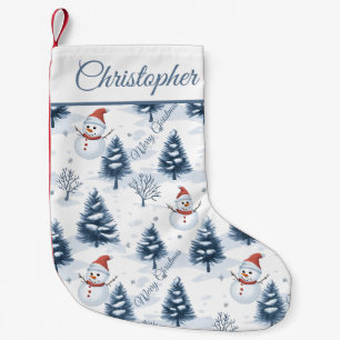 Petite Chaussette De Noël Joli Snowman Et Snowy Trees Joyeux Noël