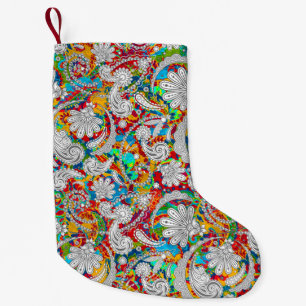 Petite Chaussette De Noël Joli vintage coloré blanc cachemire motif