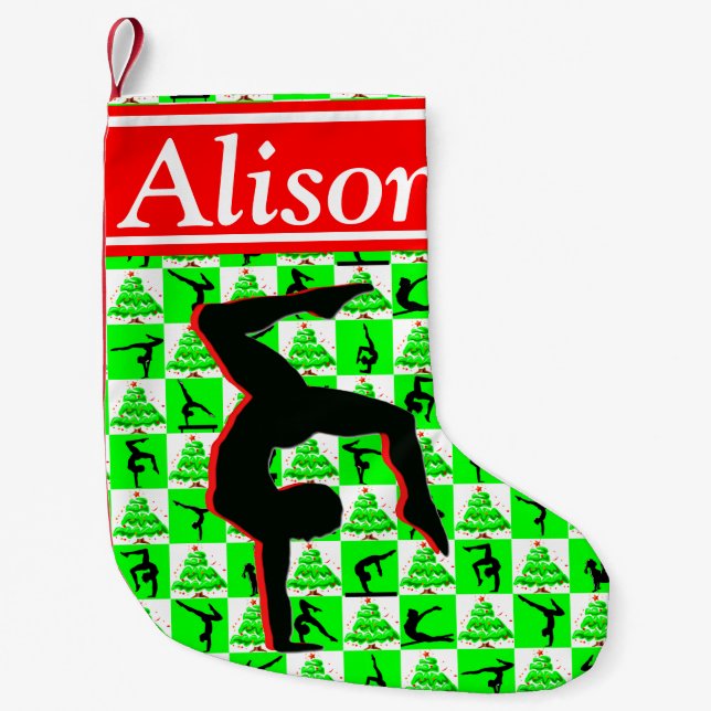 PETITE CHAUSSETTE DE NOËL JOLIE GYMNASTIQUE ROUGE ET VERT NOËL STOCKAGE (Devant)