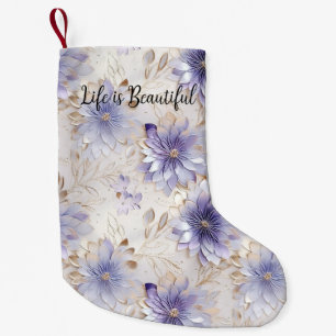 Petite Chaussette De Noël Jolie perle d'or violet Fleurs blanches