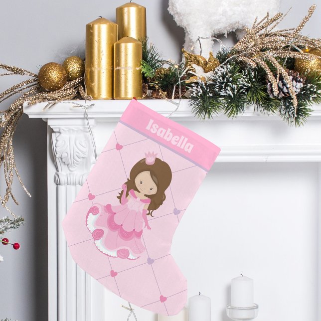 Petite Chaussette De Noël Jolie princesse Coeurs roses Petite fille Monogram (Créateur téléchargé)