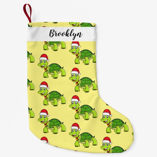 Petite Chaussette De Noël Jolie tortue en chapeau de Père Noël (Devant)